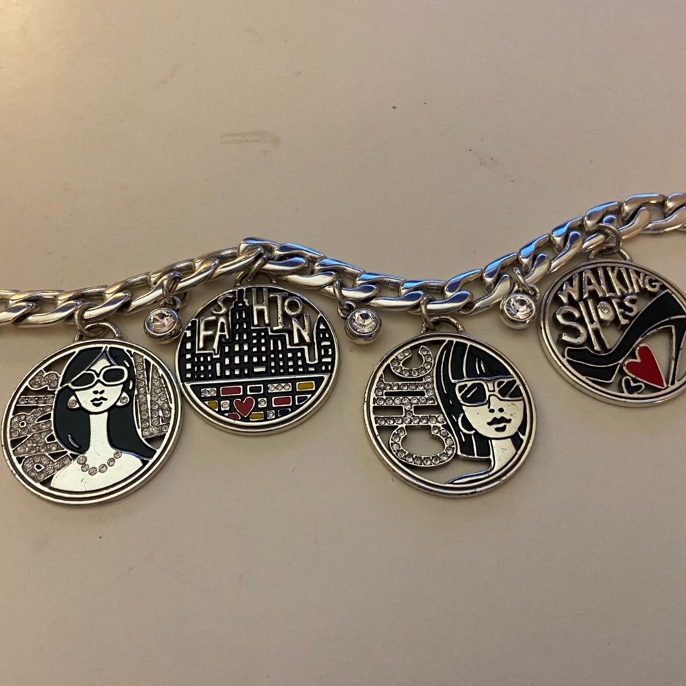 BRIGHTON Silver Charm Bracelet “Walking Shoes” with 4 large charms